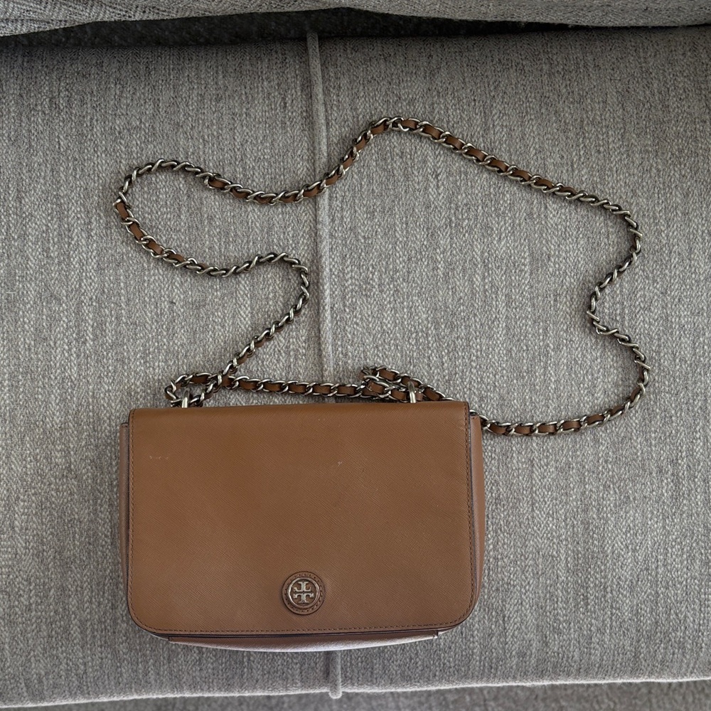 Tory Burch Brown Crossbody Bag with Chain Detail